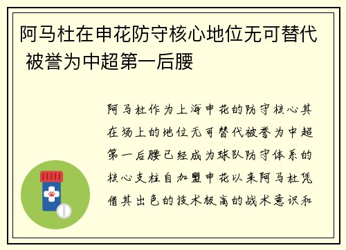 阿马杜在申花防守核心地位无可替代 被誉为中超第一后腰 阿马杜在申花防守核心地位无可替代 被誉为中超第一后腰